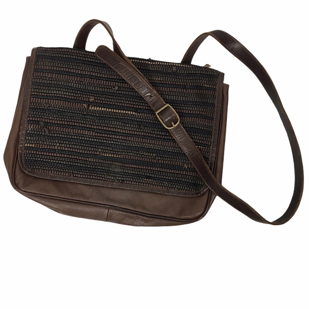 VINTAGE Purse Leather Epitomé Woven Crossbody Bag Boho 90s Y2K Made in Italy